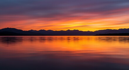 Fototapeta premium Mountain lake at colorful sunset
