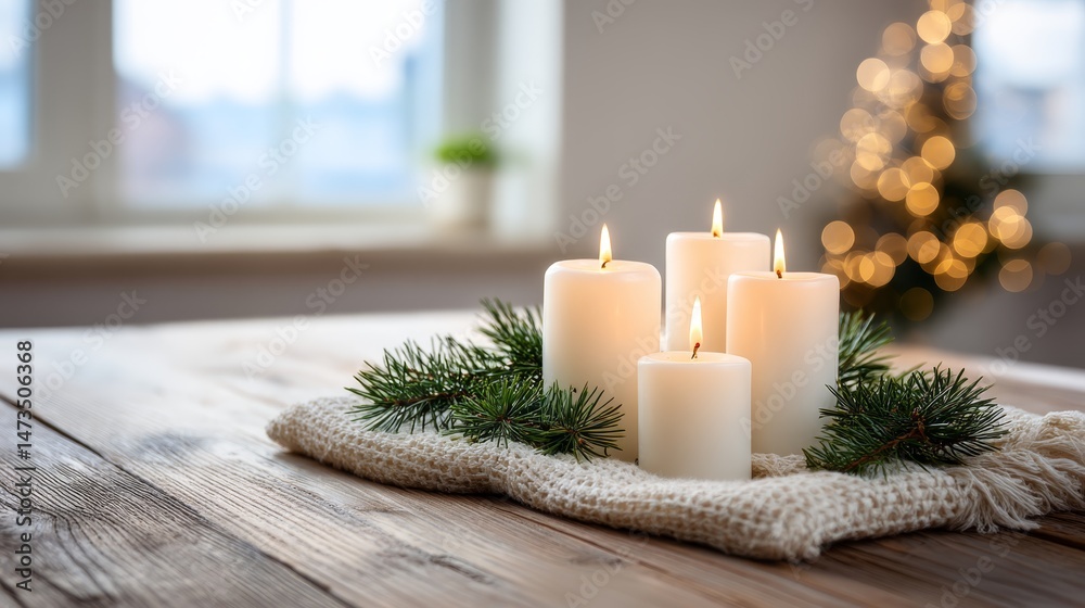 Leinwandbilder softly glowing candles paired with cedar branches enhance the warmth of a cozy holiday setting on a 