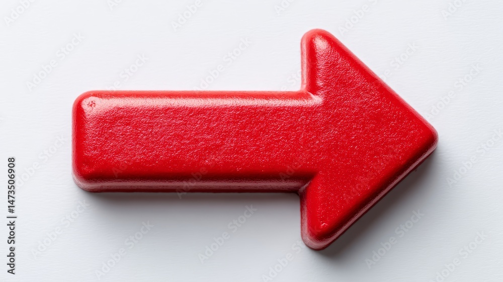 Aufkleber Bright red arrow signifies direction with sharp lines and a minimalist design on a plain white background, emphasizing graphic simplicity for clean navigation