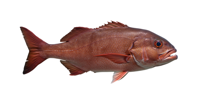 Captivating close up of a vibrant red snapper, isolated on a pristine white backdrop
