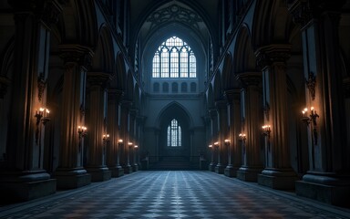 Fototapeta premium Grand Gothic Hall Interior at Night. High quality