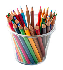 Fototapeta premium color pencils in a cup transparent isolated on white background