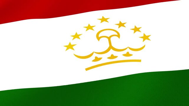 Tajikistan National Flag Waving in Wind, Close View, Isolated Background