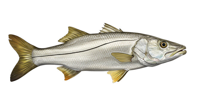 Detailed illustration showcasing the anatomy of a Snook fish species