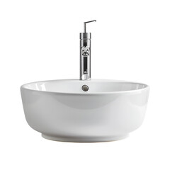 Modern white ceramic bathroom sink with chrome faucet