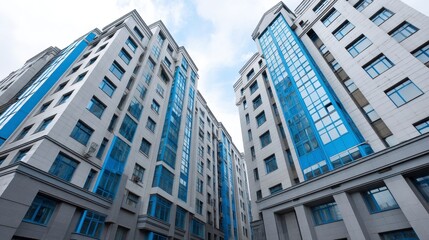 Fototapeta premium Modern White Buildings Blue Facade Architectural Design Cityscape