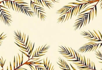 Seamless vintage coconut branch pattern on beige fabric Minimalist beach design, coconut branch, illustration
