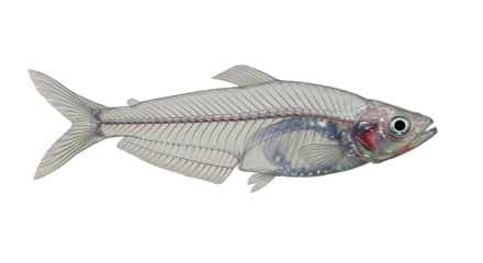 X-Ray Tetra fish exhibiting its skeletal structure in stunning detail
