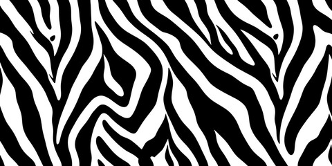 Vector seamless pattern of black and white zebra stripes, animal print texture, fur, abstract