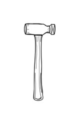 Thick line doodle of a hammer with flat head and handle, isolated on white background

