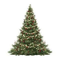 Majestic Christmas Tree with Sparkling Lights and Decorations - A Festive Holiday Scene , isolated on white background png