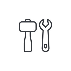 Toy hammer and wrench line icon