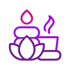 Obraz premium Spa icon with candle, stones, and lotus flower in gradient outline style.