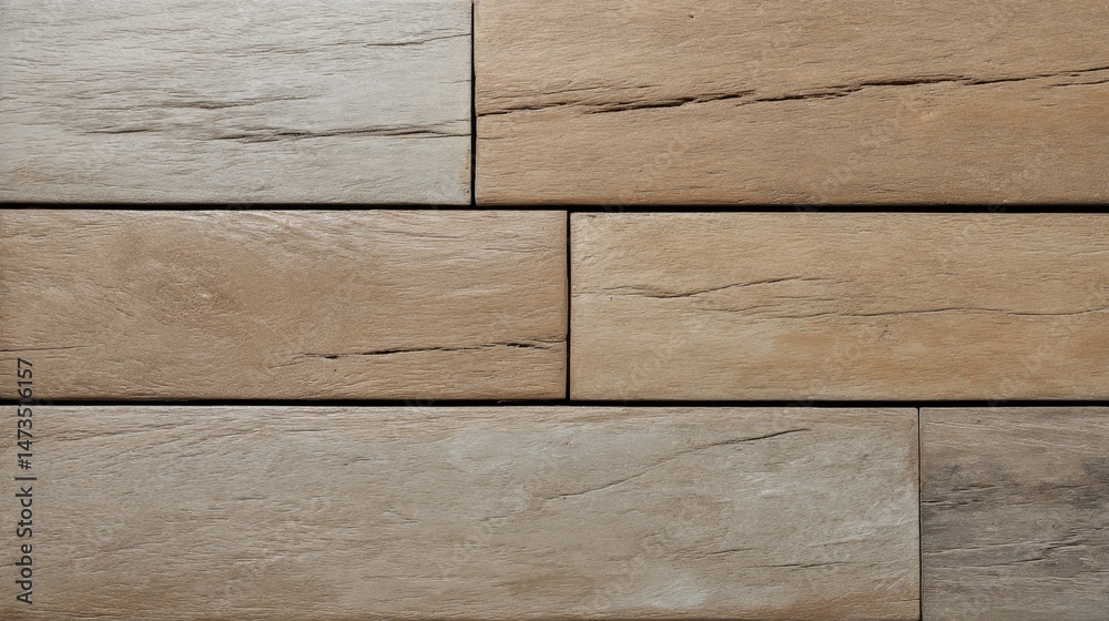 Poster Natural tones of textured wooden planks create depth with subtle cracks and grains, perfect for a variety of backgrounds and commercial photography needs