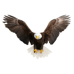 Fototapeta premium A bald eagle soaring through the air, its wings fully extended