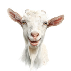 Whimsical Portrait of a Smiling White Goat , isolated on white background png