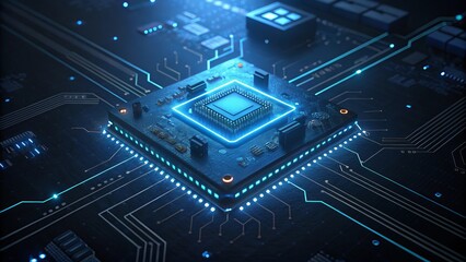 Fototapeta premium Illuminated High-Tech Microprocessor on Circuit Board