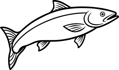 Atlantic Salmon Outline Drawing, Line Art Vector