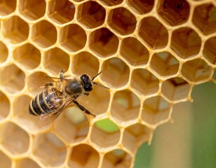 Honeybee works on honeycomb