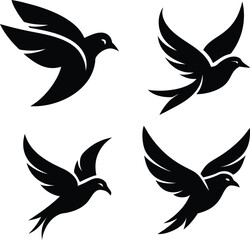 Flying Bird Silhouette Vector Set. Black Minimalist Animal