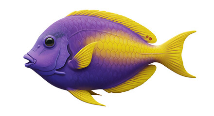 Vibrant tropical fish with contrasting purple and yellow, isolated over white