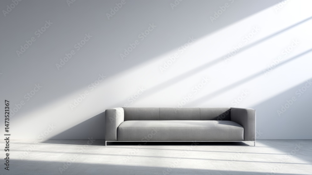 Aufkleber bright interior features a simple gray couch positioned in front of an unseen window, complemented b