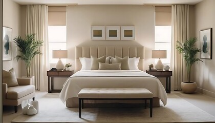 Elegant Bedroom Interior with Neutral Tones and Modern Design Elements