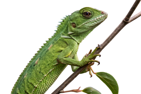 Green iguana on white background