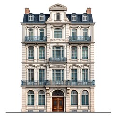 Fototapeta premium Elegant multi-story building with ornate balconies, architectural details, and a classic European style facade.