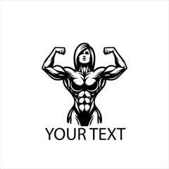 Female Bodybuilder Showing Muscles Vector Logo Silhouette Isolated on White Background