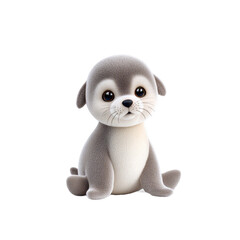 Fototapeta premium Adorable Stuffed Seal Doll Sitting Perfectly on a Solid Black Background Showcasing Its Textured Soft Fabric and Unique Animal Shape Ideal for Children and Decorative Use