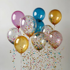 Luxurious transparent balloons floating on white background in elegant arrangement

