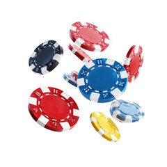 Colorful Casino Chips in Motion - A Thrilling Gambling Experience , isolated on white background png