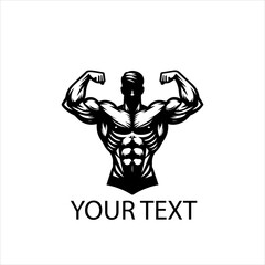 Male Bodybuilder Showing Muscles Vector Logo Silhouette Isolated on White Background