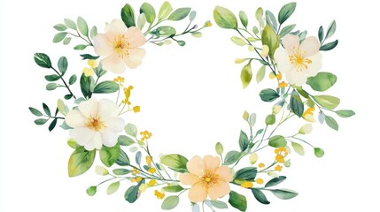 Obraz premium Spring floral wreath painting isolated on white background