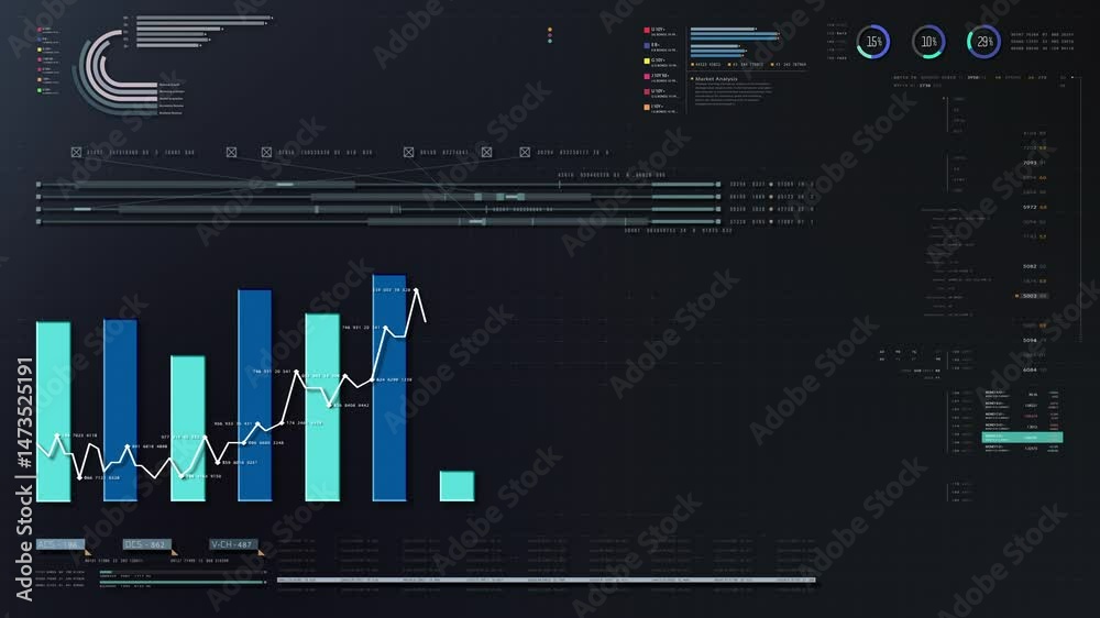Fototapete Dynamic data visuals for business info graphics, animated charts, and data-driven insights for a business meeting mock-up. Explore the world of trading, stock exchanges, and crypto