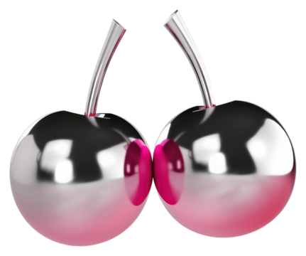 PNG Y2k chrome pink cherry metallic cherries abstract.