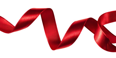 Elegant red satin ribbon in a flowing twist, perfect for festive decor, gift wrapping, and design accents. High-quality PNG with transparent background for easy customization.