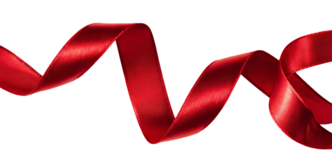 Elegant red satin ribbon in a flowing twist, perfect for festive decor, gift wrapping, and design accents. High-quality PNG with transparent background for easy customization.