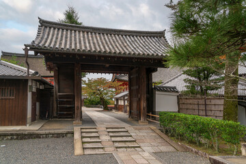 Kiyomizu-dera Kitasomon (North Main Gate) on the territory of the Kiyomizu-dera Buddhist Temple on the mount Otowa on an autumn day, Kyoto, Japan