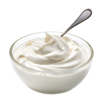 Fresh yogurt with spoon isolated on transparent background