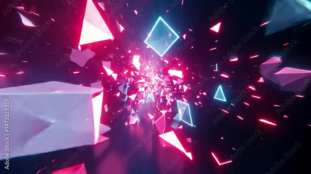Leinwandbilder neon glowing futuristic polygonal particles create a dazzling abstract tunnel effect at night, neon 
