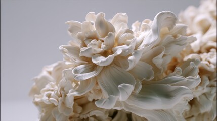 This close-up showcases the delicate details of a plaster replica of a classical floral sculpture, enhanced by soft lighting for added beauty