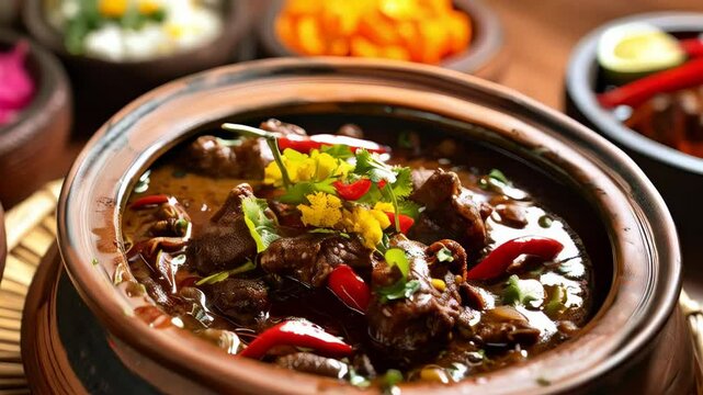 Pakistani nihari in a clay pot, a slow-cooked spicy beef stew. A traditional and flavorful dish from Pakistan