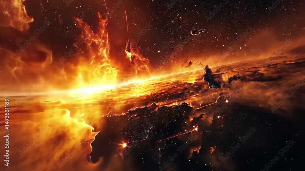 Canvas Prints exploring the fiery depths of a galaxy in the vast universe, dramatic space view moving through univ