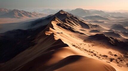 Stunning view of towering sand dune in the Sahara desert during sunset showcasing vibrant colors and expansive natural beauty