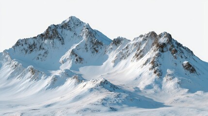 Obraz premium Snow-covered mountain peak stands tall with jagged ridges and a soft haze at the base, creating a striking and serene visual for a variety of uses