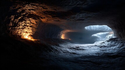Explore the breathtaking lava tube cave featuring smooth basalt walls and hidden light sources in a mystical underground world