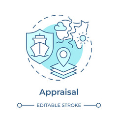 Appraisal soft blue concept icon. Identify potential hazards for ship on route. Stage of passage planning. Round shape line illustration. Abstract idea. Graphic design. Easy to use in booklet
