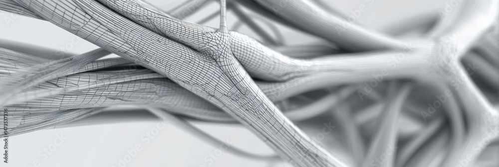 Leinwandbilder detailed 3d wireframe visualization of human muscle structure set against a clean layout emphasizing